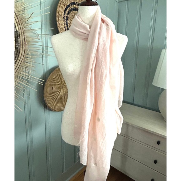 Accessories - Pink Embroidered Polka Dot Gauze Scarf Lightweight Pastel Wrap Accessory